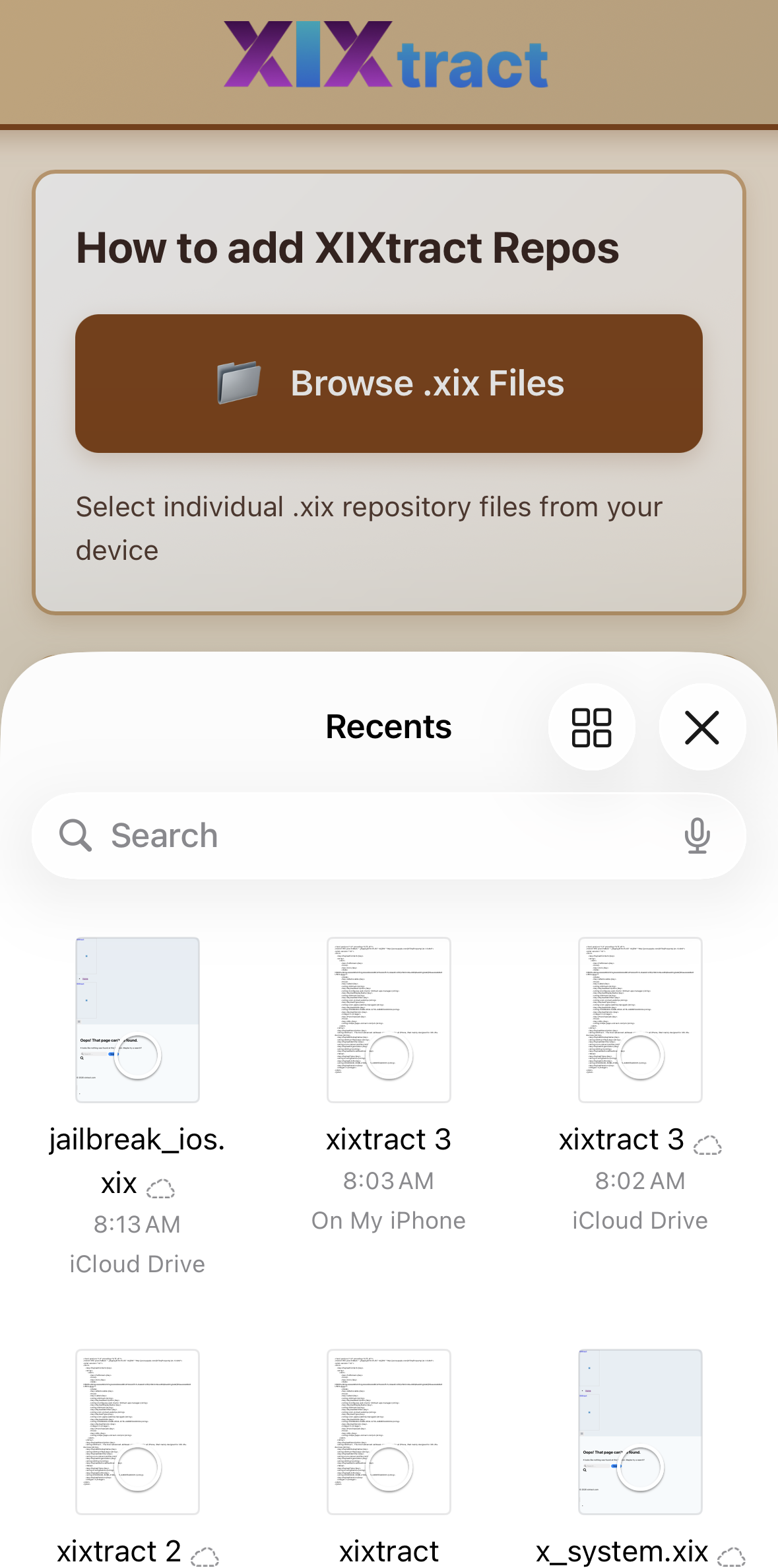 iOS 18.7 jailbreak - XIXtract Apps tab showing available jailbreak apps and repositories for iOS 18.7